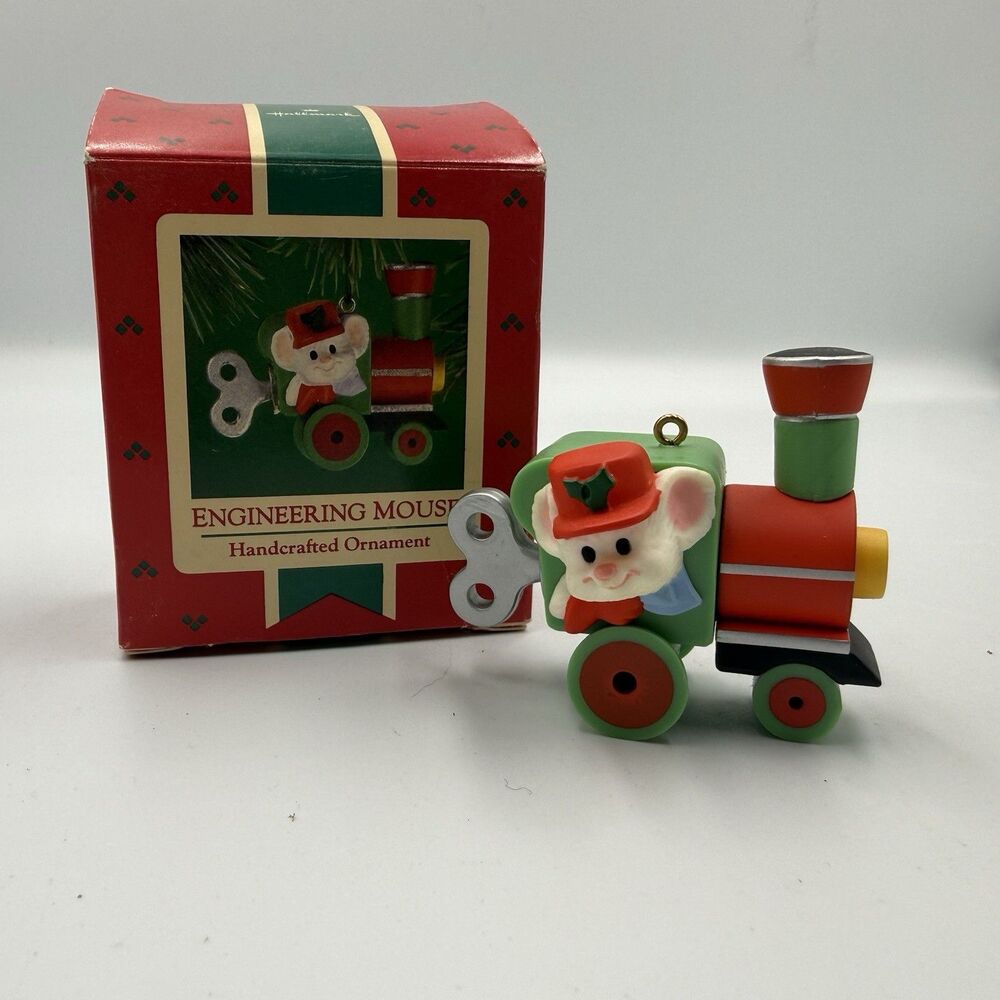 1985 Engineering Mouse Handcrafted Hallmark Keepsake Ornament in Box Trains Choo